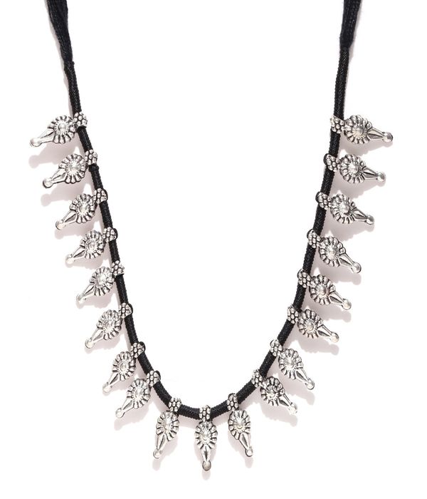 YouBella Oxidised Silver-Toned  Black Metal Necklace